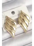 Pirinç Gold Renk 3 Sıralı Dalgalı Model Kadın Küpe