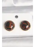 Pirinç Gold Renk 3D Daire Leopar Model Kadın Küpe