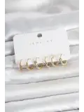 Pirinç Gold Renk Botega Model Kadın Küpe Seti