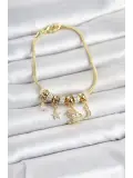 Pirinç Gold Renk Charmlı Kadın Bileklik
