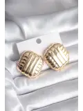Pirinç Gold Renk İşleme Detay Kadın Küpe