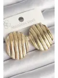 Pirinç Gold Renk İşlemeli Daire Plaka Model Kadın Küpe