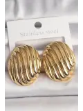 Pirinç Gold Renk İşlemeli Oval Model Kadın Küpe