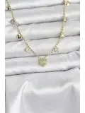 Pirinç Gold Renk Kalp Model Kadın Kolye