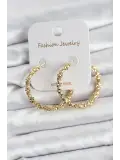 Pirinç Gold Renk Tırtıklı Halka Model Kadın Küpe