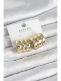 Pirinç Gold Renk Üçlü Görünüm Kadın Küpe