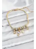 Pirinç Gold Renk Uzay Tema Charmlı Kadın Bileklik