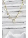 Pirinç Gold Renk Yonca Model Kadın Kolye