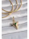 Pirinç Gold Renk Zirkon Taşlı 3D Üçgen Model Ajda Charm