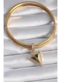 Pirinç Gold Renk Zirkon Taşlı 3D Üçgen Model Ajda Charm