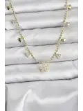 Pirinç Gold Renk Zirkon Taşlı Çiçek Model Kadın Kolye