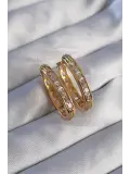 Pirinç Gold Renk Zirkon Taşlı Oval Model Küpe