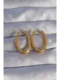 Pirinç Gold Renk Zirkon Taşlı Oval Model Küpe