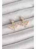 Pirinç Gold Renk Zirkon Taşlı V Model Küpe