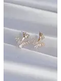 Pirinç Gold Renk Zirkon Taşlı V Model Küpe