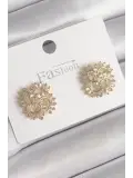 Pirinç Gold Renk Zirkon Taşlı Yonca Model Kadın Küpe