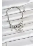 Pirinç Gümüş Renk Charmlı Kadın Bileklik