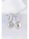 Pirinç Gümüş Renk Dikdörtgen Detay Oval Küpe