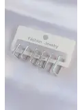 Pirinç Gümüş Renk Dikdörtgen Model Küpe Seti