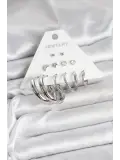 Pirinç Gümüş Renk Halka Modelli 6 Çift Kadın Küpe