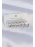 Pirinç Gümüş Renk İnce Oval Küpe Seti