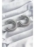 Pirinç Gümüş Renk İşleme Halka Model Kadın Küpe