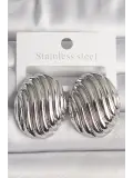Pirinç Gümüş Renk İşlemeli Oval Model Kadın Küpe