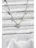 Pirinç Gümüş Renk Kalp Model Kadın Kolye