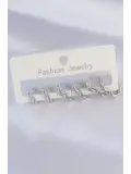 Pirinç Gümüş Renk Kalp Model Küpe Seti