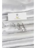 Pirinç Gümüş Renk Kelebek Model 3lü Kadın Küpe