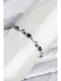 Pirinç Gümüş Renk Mor Zirkon Taşlı Çiçek Model Kadın Bileklik