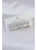 Pirinç Gümüş Renk Oval Bombeli Küpe Seti