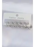 Pirinç Gümüş Renk Oval Küpe Seti