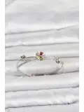 Pirinç Gümüş Renk Renkli Çiçek Model Kadın Bileklik