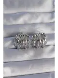 Pirinç Gümüş Renk Tırtıklı Bombe Model Küpe