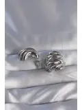 Pirinç Gümüş Renk Tırtıklı Bombe Model Küpe