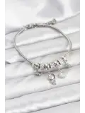 Pirinç Gümüş Renk Uzay Tema Charmlı Kadın Bileklik