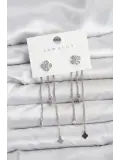 Pirinç Gümüş Renk Yonca Model Sallantılı Kadın Küpe