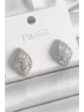Pirinç Gümüş Renk Zirkon Taş İşlemeli Damla Model Kadın Küpe