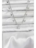 Pirinç Gümüş Renk Zirkon Taşlı Çiçek Model Kadın Kolye