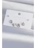 Pirinç Gümüş Renk Zirkon Taşlı Damla Model Küpe Seti
