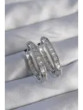 Pirinç Gümüş Renk Zirkon Taşlı Oval Model Küpe