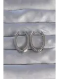 Pirinç Gümüş Renk Zirkon Taşlı Oval Model Küpe