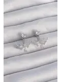 Pirinç Gümüş Renk Zirkon Taşlı V Model Küpe