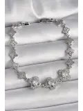 Pirinç Gümüş Renk Zirkon Taşlı Yonca Model Kadın Bileklik