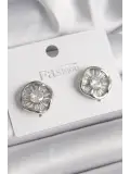 Pirinç Gümüş Renk Zirkon Taşlı Yonca Model Kadın Küpe