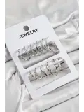 Pirinç Karışık Halka Model Gümüş Renk 6 Çift Kadın Küpe Set