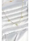 Pirinç Minimal Gold Renk Yonca Model Kadın Kolye