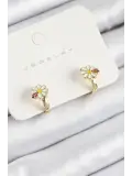 Pirinç Papatya Model Gold Renk Çocuk Küpe
