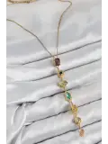 Pirinç Renkli Zirkon Taşlı Model Gold Renk 7 Element Kadın Y Kolye